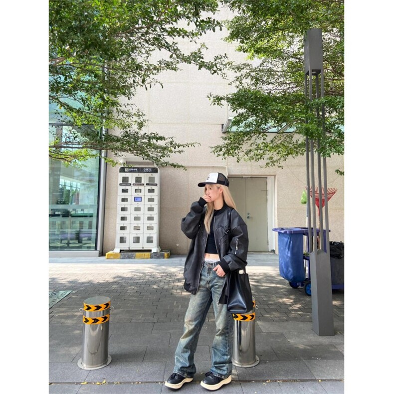网络图现货皮夹克男女款拉链休闲宽松棒球服外套RJK8555-P85图片