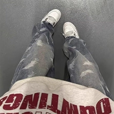美式高街印花渐变直筒牛仔裤男潮牌小众显瘦百搭阔腿裤，男装牛仔裤，星座506A