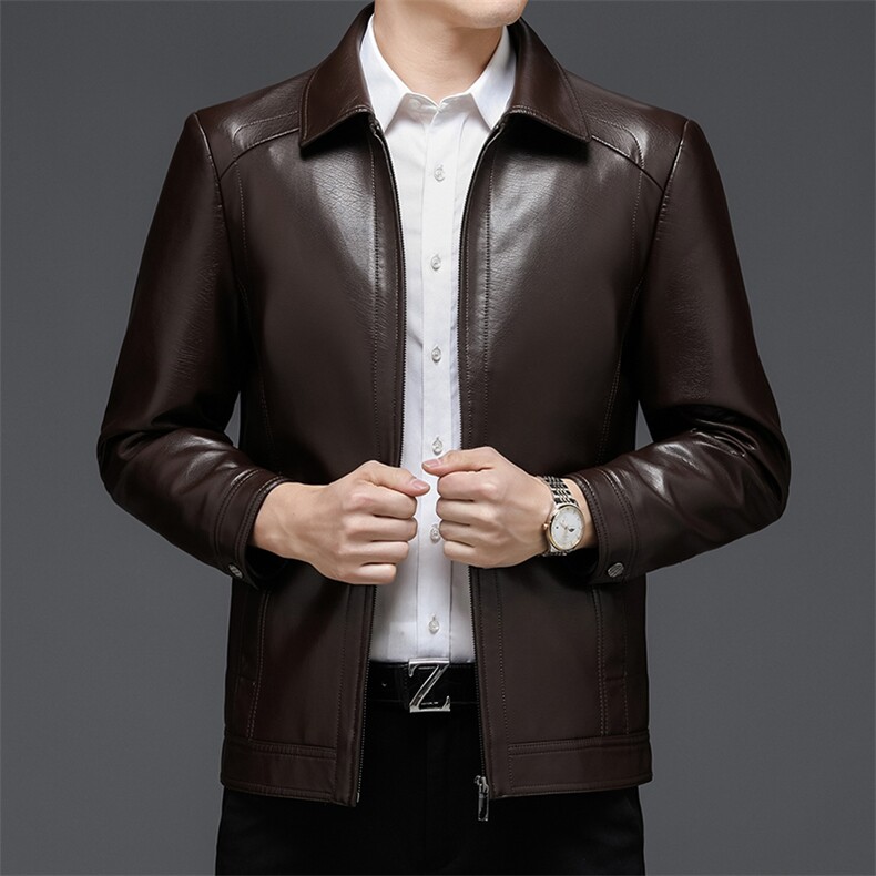 皮衣男士外套2023秋冬新款韩版潮流翻领服商务闲百搭工装皮夹克男,男装皮衣,电商B212（原钱塘6029）