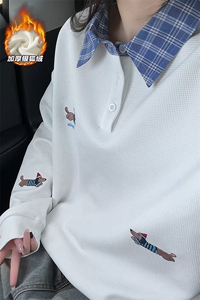 冬季银狐绒宽松480g重磅刺绣假两件卫衣男W5380J加绒-特P45控88图片