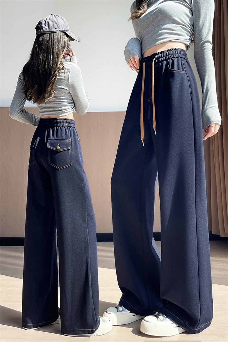 复古阔腿牛仔裤女秋冬宽松显瘦垂感慵懒直筒裤拖地裤长裤子,女装休闲裤,云美莎专业女裤-全店现货