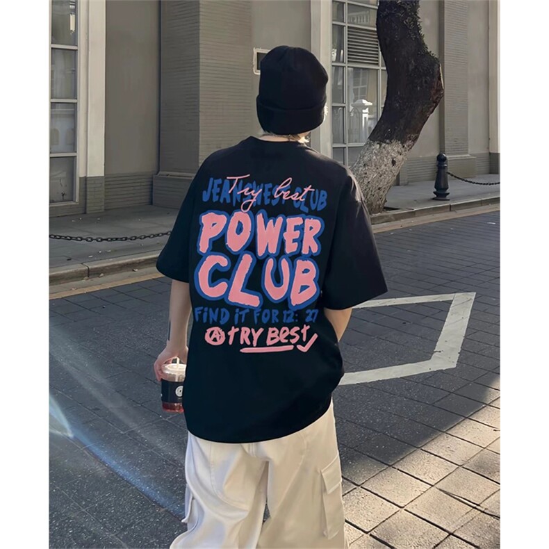抖音得物 210克现货宽松纯棉美式潮牌印花落肩袖纯棉T恤AT21120图片