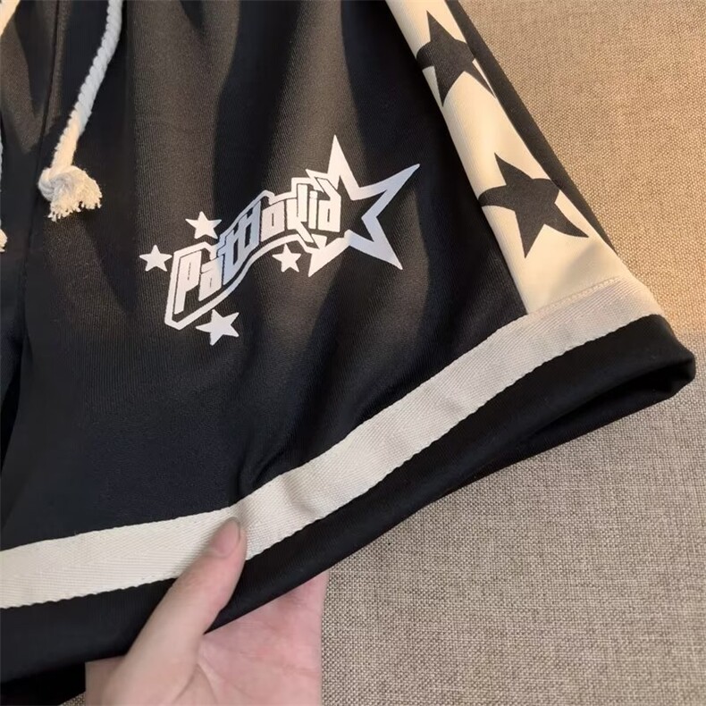 W242-P32潮牌美式星星运动短裤夏季新款休闲裤宽松高街五分裤,男装牛仔裤,星座911-1