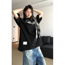 【有货】PX01CC-特P38格子拼接蝴蝶结短袖t恤男女，男装T恤，星座1007（原301D）
