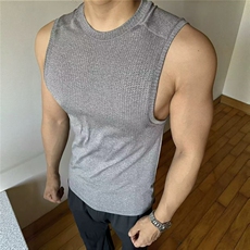 美式健身背心高弹无缝打孔针织修身无袖T恤训练运动短袖BX12P30，男装背心/马甲，电商D256-1(原A064-1)