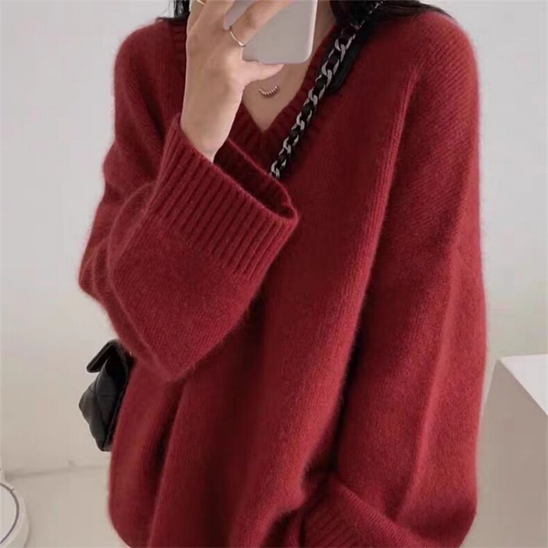 半高领毛衣女慵懒秋冬宽松针织新款长袖内搭套头打底衫图片