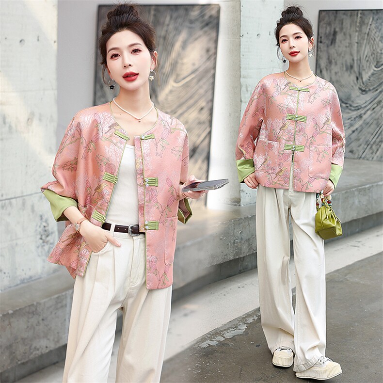 中国风紫色唐装外套女2025早春新款中式小衫缎面提花宋锦盘扣上衣，女装短外套，润尚靓点