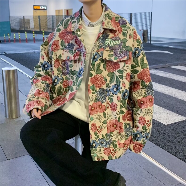 提花翻领夹克男高街痞帅花外套韩版情侣潮流网红长袖衬衫3722/P70,男装夹克,星座506