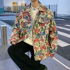 提花翻领夹克男高街痞帅花外套韩版情侣潮流网红长袖衬衫3722/P70，男装夹克，星座506