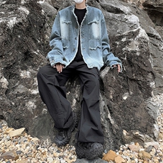 美式复古牛仔外套潮牌男士短款秋冬季毛边设计高级感痞帅休闲夹克，男装夹克，星座505-2（原电商A260-1)