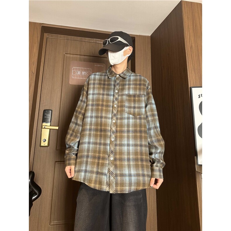 控价59港风格子衬衫宽松外套男女衬衣百搭格子外套CS2420P35,男装衬衫,电商A128