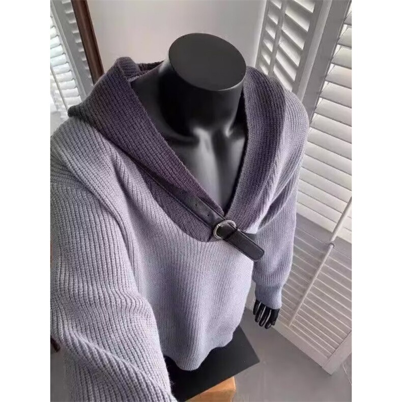 灰色假两件连帽毛衣外套春秋大码胖mm宽松显瘦短款针织开衫上衣,男装针织衫/毛衣,星座506A
