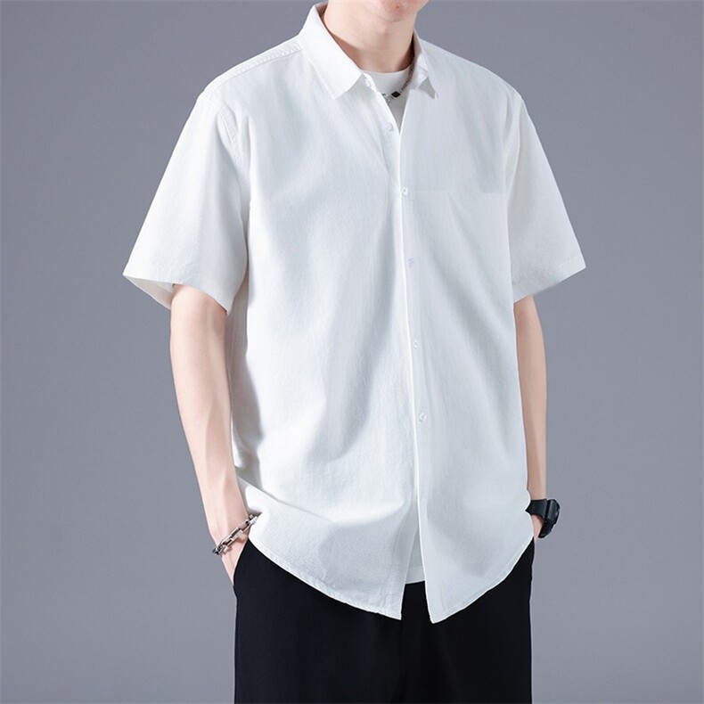 日系复古工装短袖衬衫男夏季纯色衬衣大码宽松少年感外套潮,男装T恤,星座1210-1