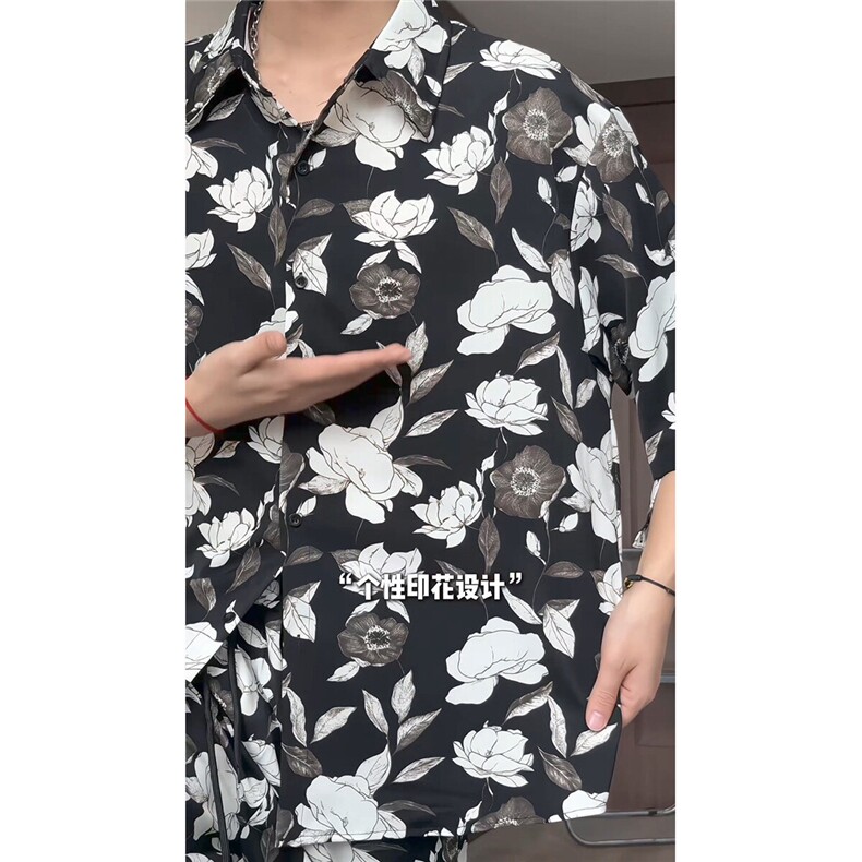 1短袖衬衫男+短裤男套装男100%聚酯纤维M-5XL大码TZ78709P50控98,男装休闲套装,星座226-2