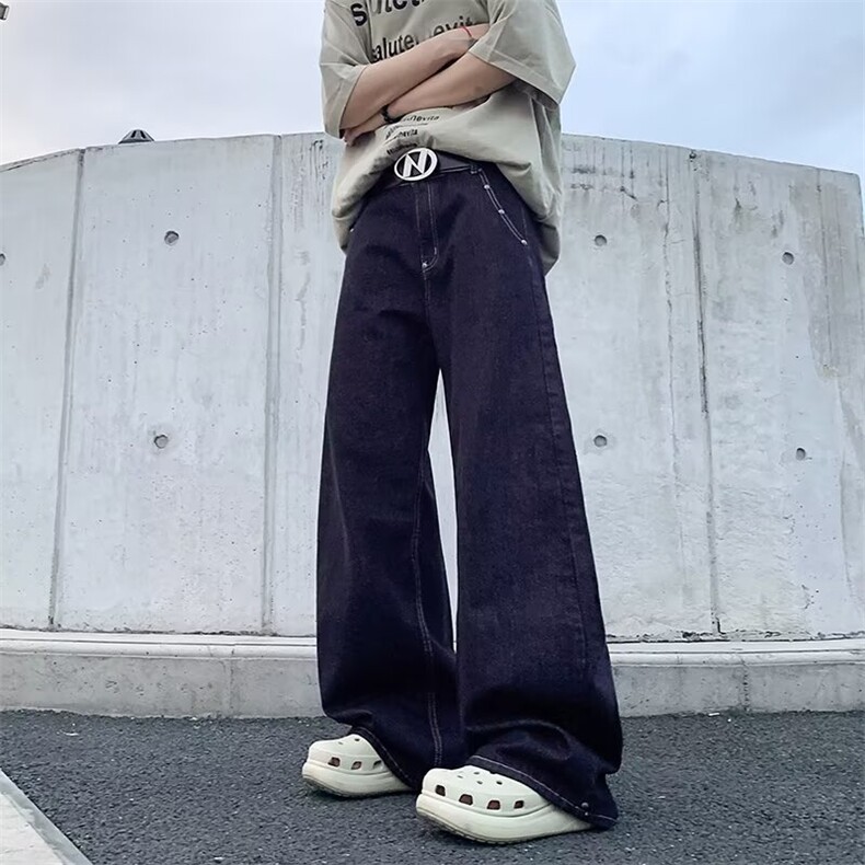 美式阔腿牛仔裤男女2026年显瘦宽松舒适直筒百搭拖地长裤青少年,男装牛仔裤,星座601-1