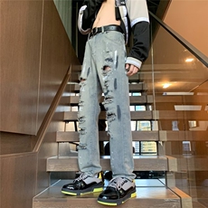牛仔裤简约日系男气质潮原宿长裤百搭N3006-P48，男装牛仔裤，星座308B-1