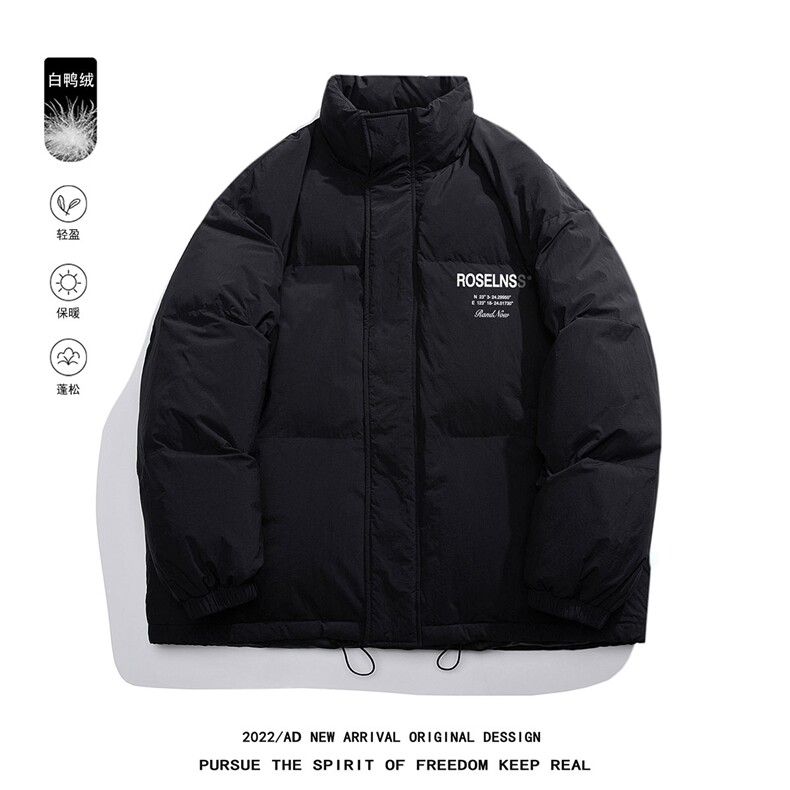白底白鸭绒冬季ins字母加厚保暖立领羽绒服外套YR196P195控258，男装羽绒服，电商A247-1