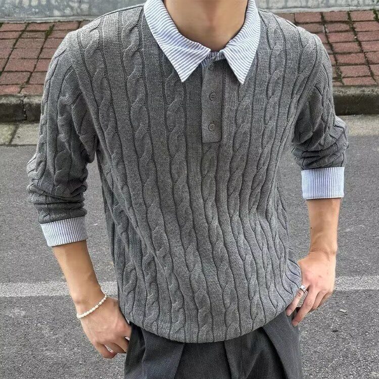 秋冬季假两件毛衣男青年学生潮流衬衫领带领针织衫套头毛线衣图片