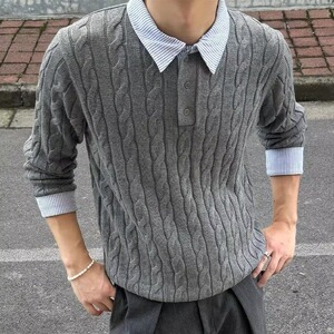 秋冬季假两件毛衣男青年学生潮流衬衫领带领针织衫套头毛线衣图片