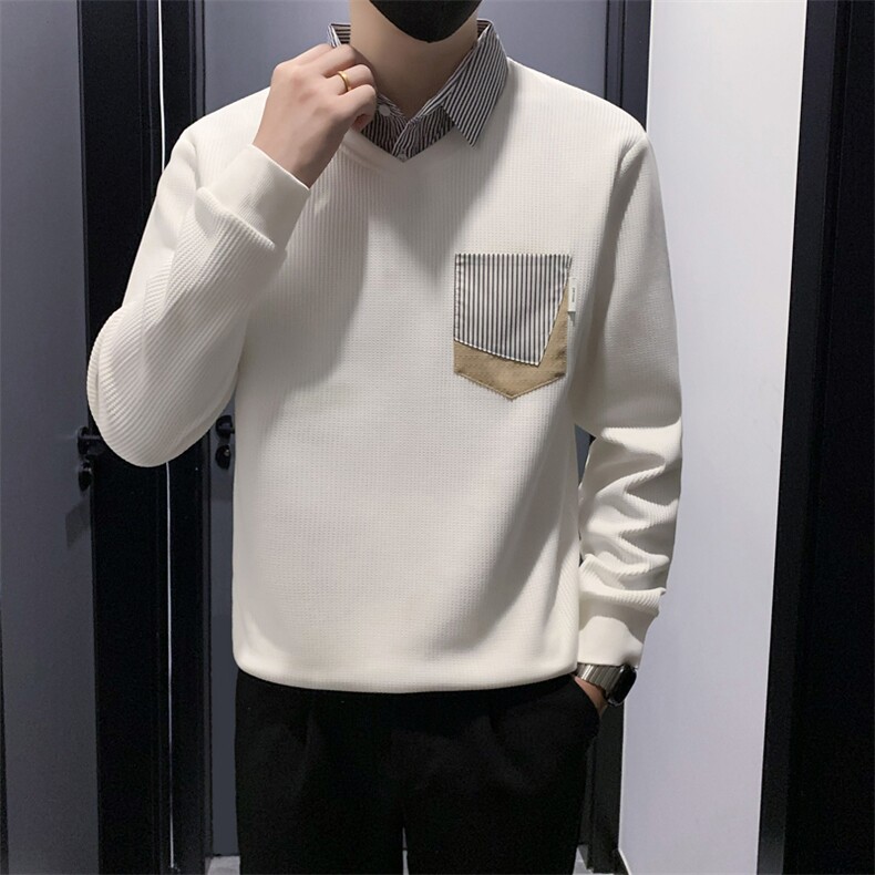 B340 WY1801 P6898 店主风无头风衬衫领假两件卫衣男图片