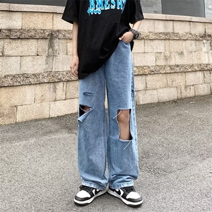 破洞牛仔裤男秋季潮大码休闲裤子高街S897P38图片