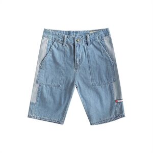 夏款男短裤牛仔五分裤工装大口袋小贴标拼接马裤D图片
