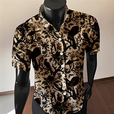 日系痞帅衬衫男上衣夏季开衫宽松坠感潮流翻领半袖衣服CY1144-P26，男装T恤，星座412-2