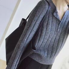 2025年秋季通勤常规长袖坑条半开领长袖，女装针织衫/毛衣，胜酷羊绒