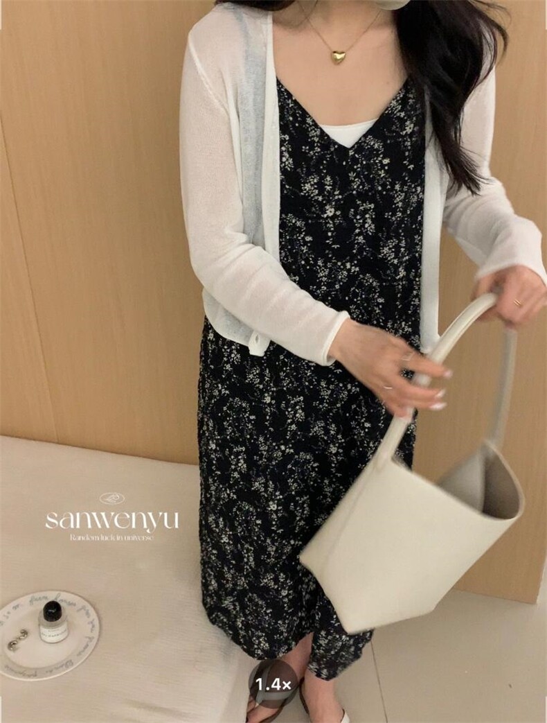 夏季新款碎花连衣裙，女装连衣裙，三文鱼