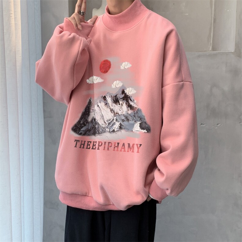 加绒加厚高领卫衣油画印花落肩袖情侣款打底衫男XZ514-2-G83-P48,男装T恤,星座514-2(原B239)