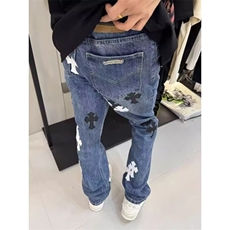 新款潮十字架梵文贴皮水洗牛仔裤男女宽松高街直筒长裤AMS31P68，男装皮裤，星座1013-5