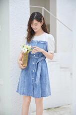 双拼牛仔连衣裙，女装连衣裙，慕尚依依