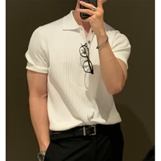 【011】针织polo衫男薄透气冰爽丝短袖线衣坑条t恤A079-925-P34，男装T恤，电商A079