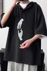 LD54147-P45连帽短袖t恤男大码胖子带帽五分袖中袖大皂风，男装T恤，电商A040