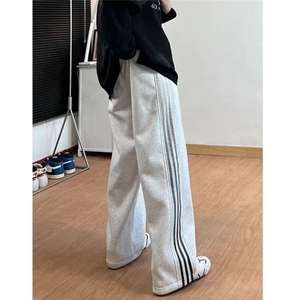 美式渐变条纹裤子男春秋三条杠直筒高街卫裤直筒垂感运动休闲裤男图片