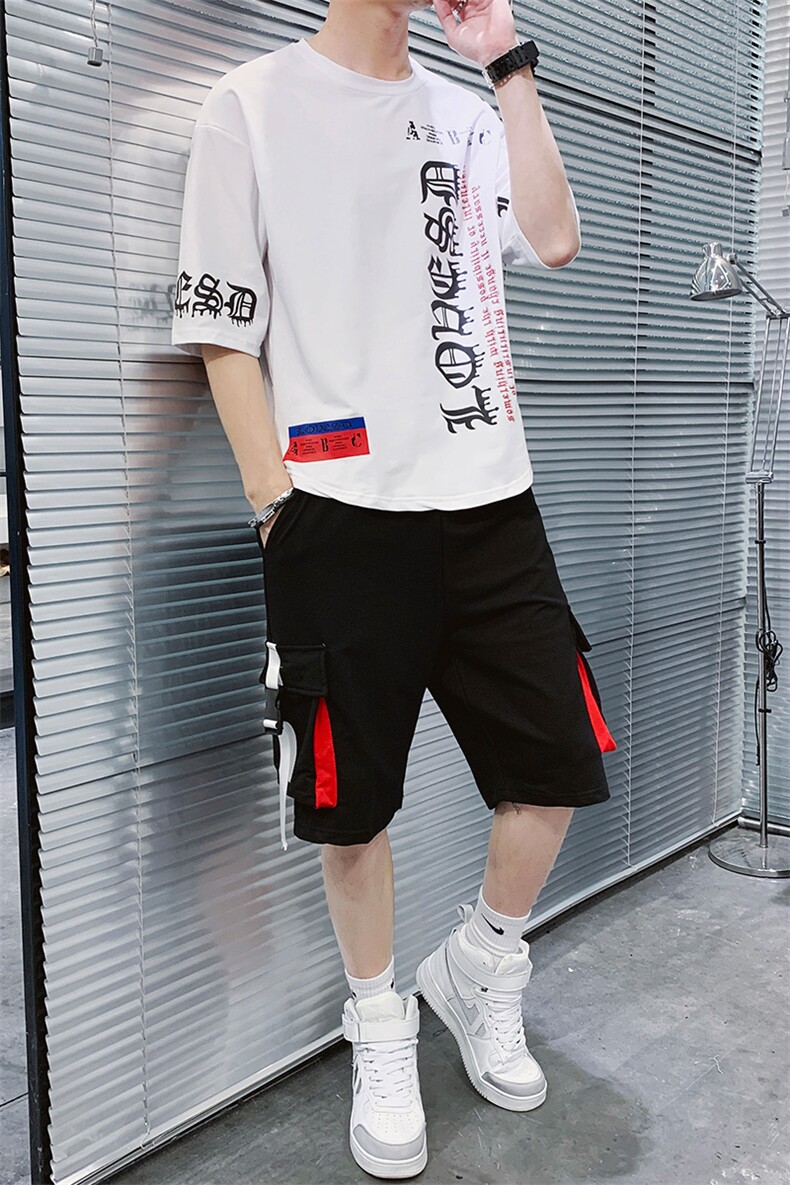 夏季新款短袖T恤五分裤套装运动休闲宽松潮流两件套男装F178P70,男装休闲套装,电商A086