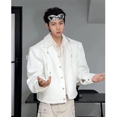 男装春季新款纯色休闲刺绣抽绳短款宽松中性风夹克外套时尚，男装夹克，星座715-4