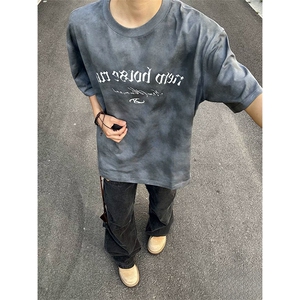 抖音得物供货240克美式潮美式高街复古做旧潮牌扎染印花T恤AT3103图片
