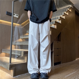 多巴胺伞兵裤男款春秋季冰丝宽松直筒褶皱潮牌大码高个子工装裤子图片