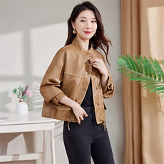 现货B款高级感机车短外套女2024秋季新款宽松显瘦小众设计上衣，女装皮衣，江南女神