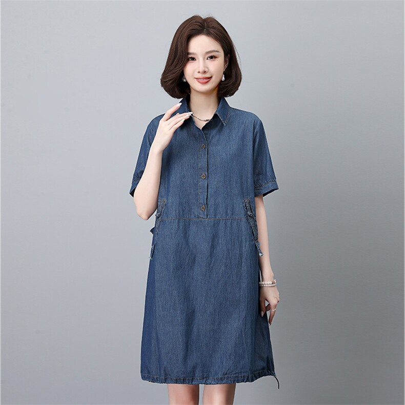 时尚牛仔连衣裙女夏季新款宽松显瘦短袖衬衫裙气质百搭休闲裙装图片