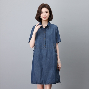 时尚牛仔连衣裙女夏季新款宽松显瘦短袖衬衫裙气质百搭休闲裙装图片
