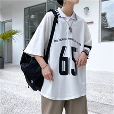 夏装宽松短袖POLO衫男士撞色印花T恤P001P35，男装Polo衫，电商C323