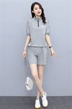 2021夏季新款简约时尚气质拉链领口设计休闲舒适两件套，女装套装/套裙，凯瑟曼