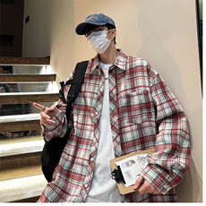 控价59港风格子衬衫宽松外套男女衬衣百搭格子外套CS2414P35，男装衬衫，电商A128