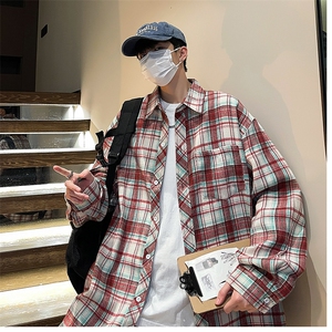 控价59港风格子衬衫宽松外套男女衬衣百搭格子外套CS2414P35图片