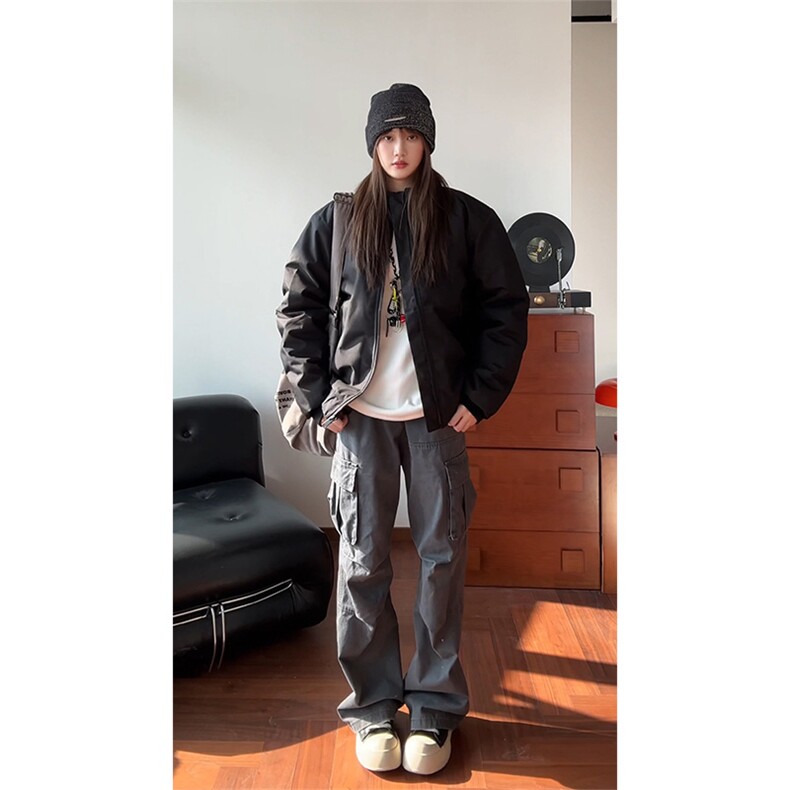 现货5万冬季立领棉衣纯色复古休闲工装外套男5D4084-TP48不,男装棉衣,电商A102