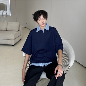 假两件短袖男款夏季潮牌衬衫拼接t恤美式学院风polo衫WB473-P37图片