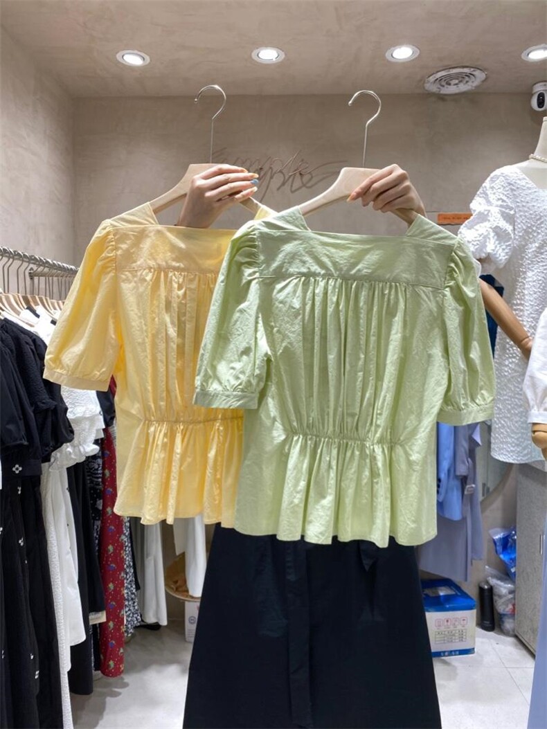现货!下摆松紧褶皱全面韩版小衫，女装，FUXINXIN 福歆歆