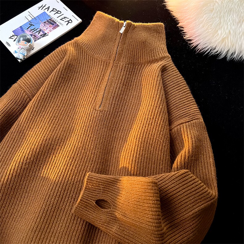 8XL-M立领半拉链毛衣男大码慵懒风宽松日系针织衫外套MY19002P78,男装针织衫/毛衣,电商B312